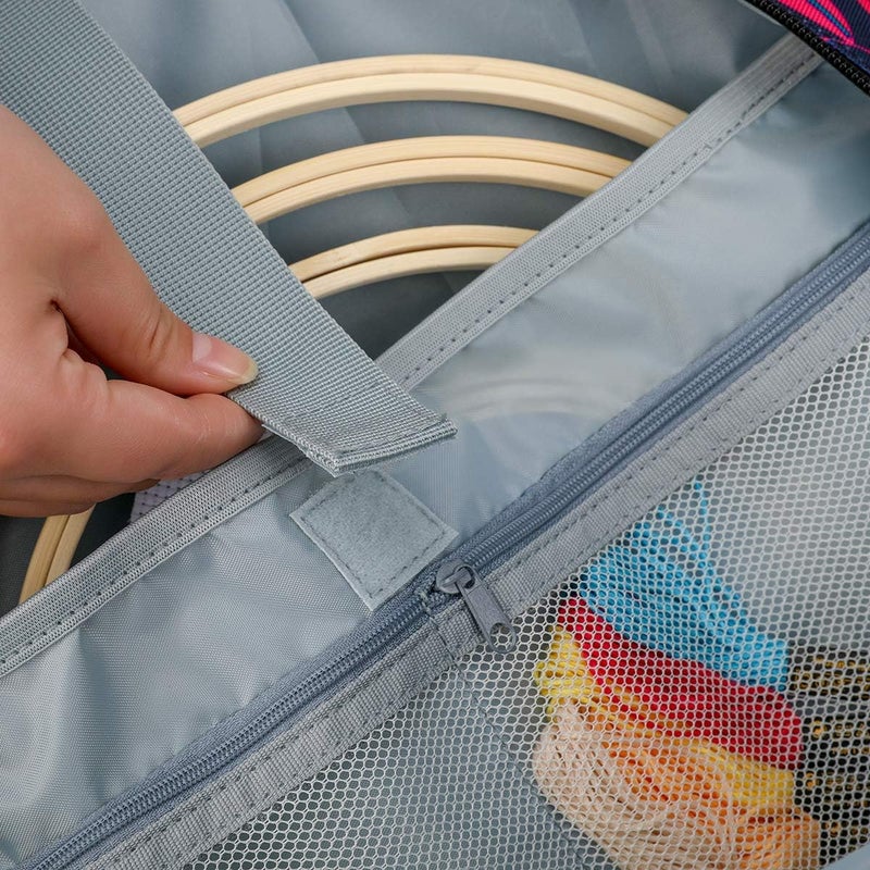 MIOKY Embroidery Bag for Cross Stitch Project, Embroidery Supplies Organizer Storage Portable Carrying Case Travel Tote for Embroidery Hoops,Floss,Cross Stitch Tools,Blue [Bag Only] - Image 4